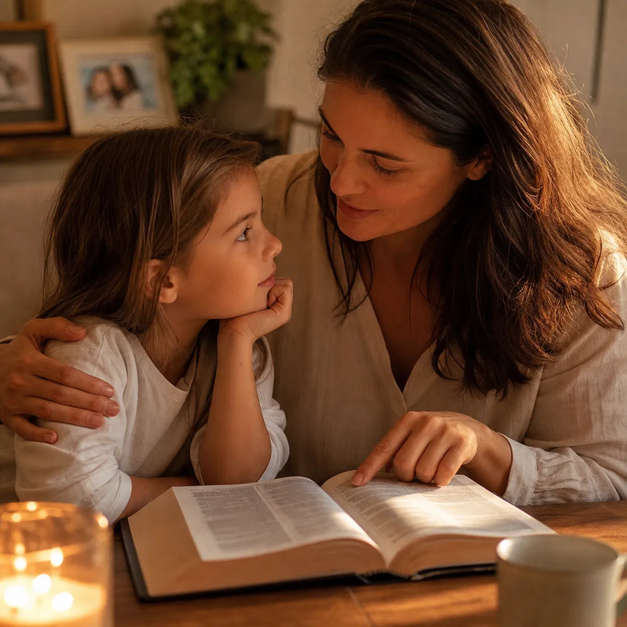Mãe ensinando valores à criança